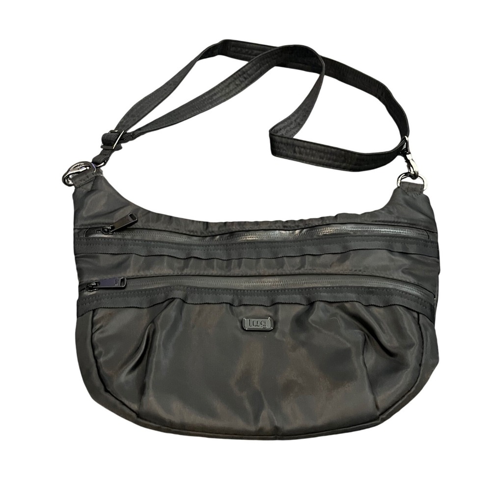 Lug Hippy Crossbody Bag Women OS Black Multi-Pocket Nylon Travel Shoulder Bag